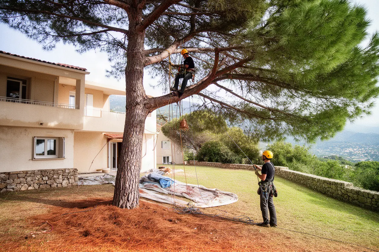 Démontage contrôlé d'un arbre dangereux à Ajaccio