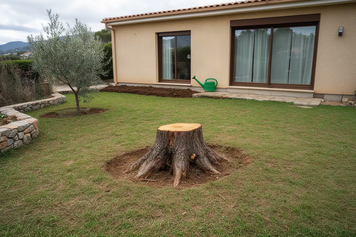 Souche de pin avant rognage à Ajaccio