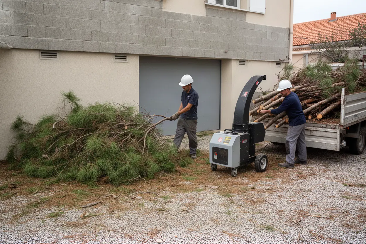 Équipe ramassant des déchets verts après élagage à Propriano
